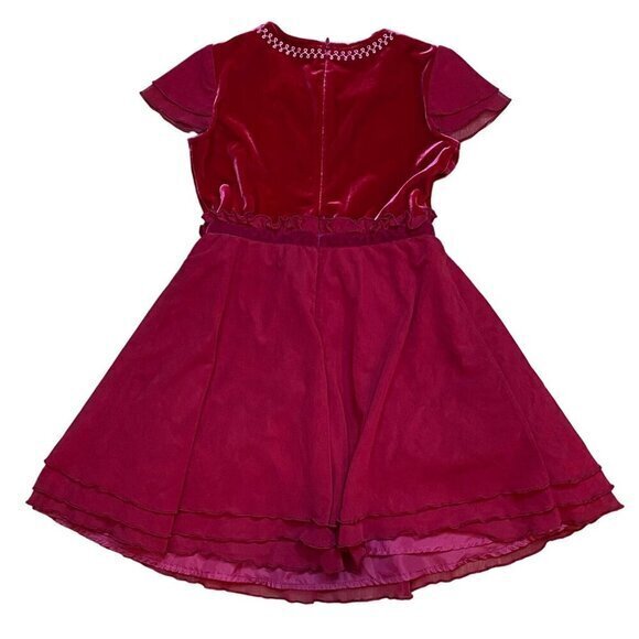 American Girl Red Velvet & Mesh Dress With Snowflake Detail Size 7 - Picture 4 of 7
